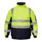 High-visibility yellow and black jacket with reflective stripes.