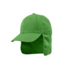 Green cap with neck flap on white background.