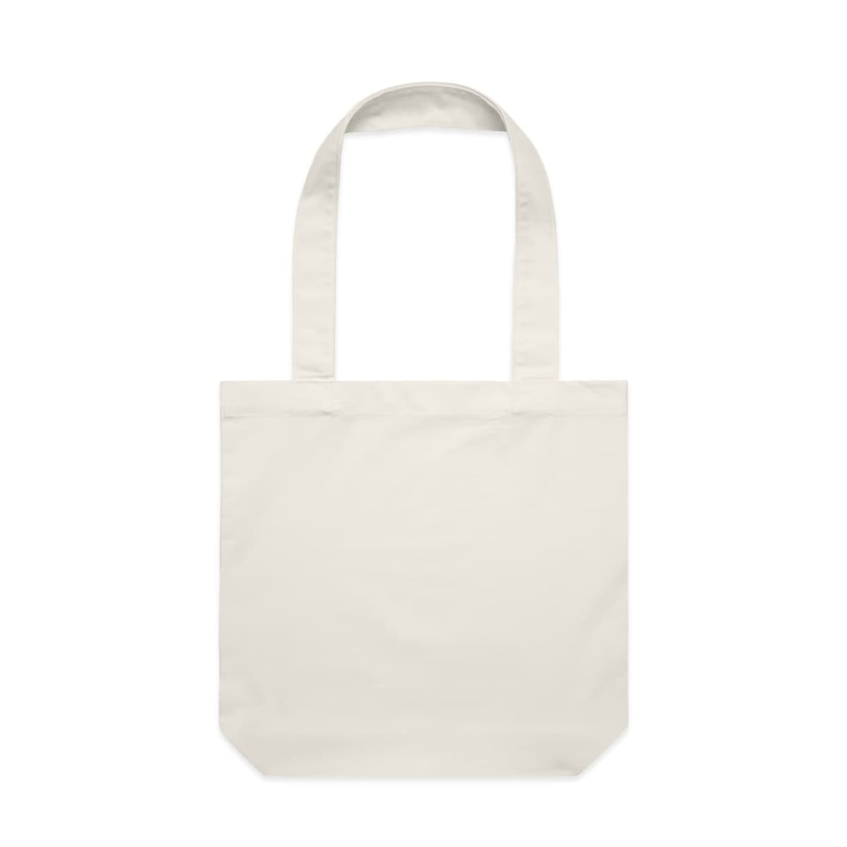 Plain off-white canvas tote bag with two handles, shown against a white background.