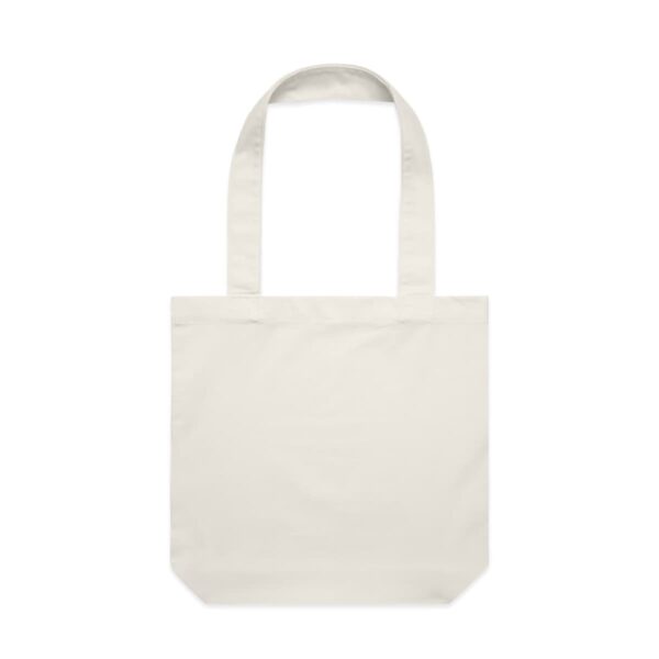 Plain white canvas tote bag with two handles, shown against a white background.