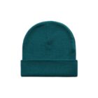 Teal knit beanie hat with a folded brim, displayed on a white background.