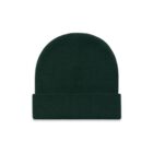 Dark green knit beanie hat with a folded brim, shown on a white background.