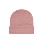 Light pink knit beanie hat with a folded brim, displayed on a white background.