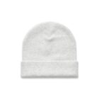 A plain light gray knit beanie hat with a folded brim on a white background.