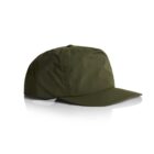 Olive green baseball cap with a flat brim on a white background.