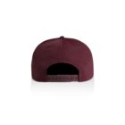 Back view of a maroon snapback cap with adjustable strap on white background.