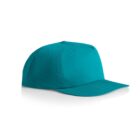 A teal baseball cap with a flat brim on a white background.