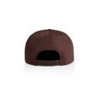 Brown baseball cap viewed from the back, showing an adjustable strap.