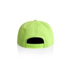 Bright green baseball cap viewed from the back, showing an adjustable strap and closure.