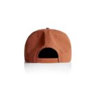 Back view of an orange baseball cap with adjustable strap on a white background.