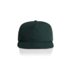 Front view of a plain dark green baseball cap on a white background.