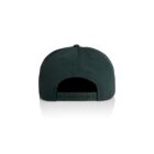 Back view of a dark green snapback hat with adjustable strap on a white background.