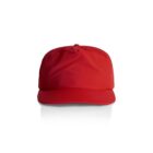A plain red baseball cap on a white background, viewed from the front.