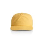 Yellow baseball cap on a white background, viewed from the front.