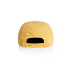 Yellow baseball cap viewed from the back, showing an adjustable strap and flat brim.