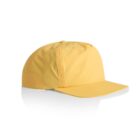 Yellow baseball cap on a white background, angled to show the side and brim.