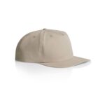 Beige baseball cap on a white background, viewed from the side.