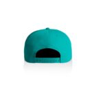 A teal baseball cap viewed from the back, showing an adjustable snap closure.
