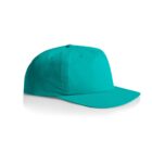 A teal baseball cap with a flat brim on a white background.