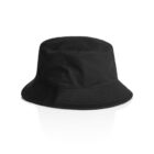 A plain black bucket hat on a white background.