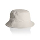 Beige bucket hat with stitching detail on a white background.