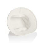 White bucket hat viewed from above, showing the inside and brim on a white background.