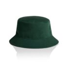 Dark green bucket hat with a wide brim on a white background.