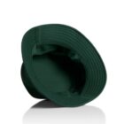 Dark green bucket hat shown from above, highlighting its wide brim and inner lining.
