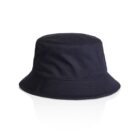 A plain black bucket hat on a white background.