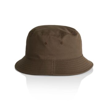 Brown bucket hat with simple stitching, photographed against a white background.