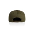 Olive green snapback cap shown from the back, displaying adjustable strap and holes.