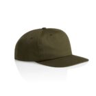 Olive green baseball cap with a flat brim, shown on a white background.