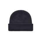 Black knit beanie hat with a folded brim, shown on a plain white background.