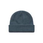 Dark blue knit beanie hat with a folded brim, displayed on a white background.