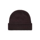 Dark brown knitted beanie with a folded brim, displayed on a white background.