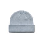 Light blue knitted beanie hat with a folded brim, displayed on a white background.