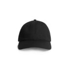 A plain black baseball cap shown from the front on a white background.