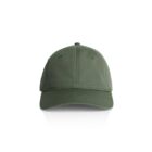 Green baseball cap viewed from the front on a white background.