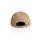 Tan baseball cap shown from the back, featuring an adjustable strap and a curved opening.