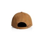 Brown baseball cap viewed from the back, showing an adjustable strap and opening.