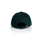 Dark green baseball cap shown from the back with an adjustable strap and brass buckle.
