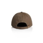 Brown baseball cap shown from the back with an adjustable strap and metal buckle.