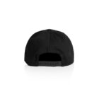 Back view of a black baseball cap with adjustable snap closure on a white background.