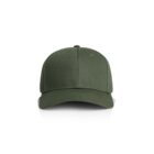 Olive green baseball cap viewed from the front on a white background.