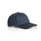 Navy blue baseball cap with white stitching on a white background.
