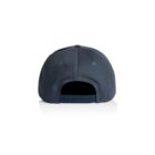 Back view of a dark blue baseball cap with an adjustable strap.