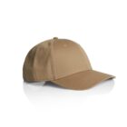 Tan baseball cap with a curved brim on a white background.