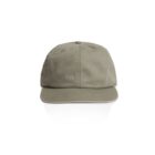 Front view of a plain, olive green baseball cap on a white background.