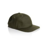 Olive green baseball cap with a curved brim on a white background.