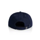 Navy blue baseball cap viewed from the back with adjustable strap and metal clasp.